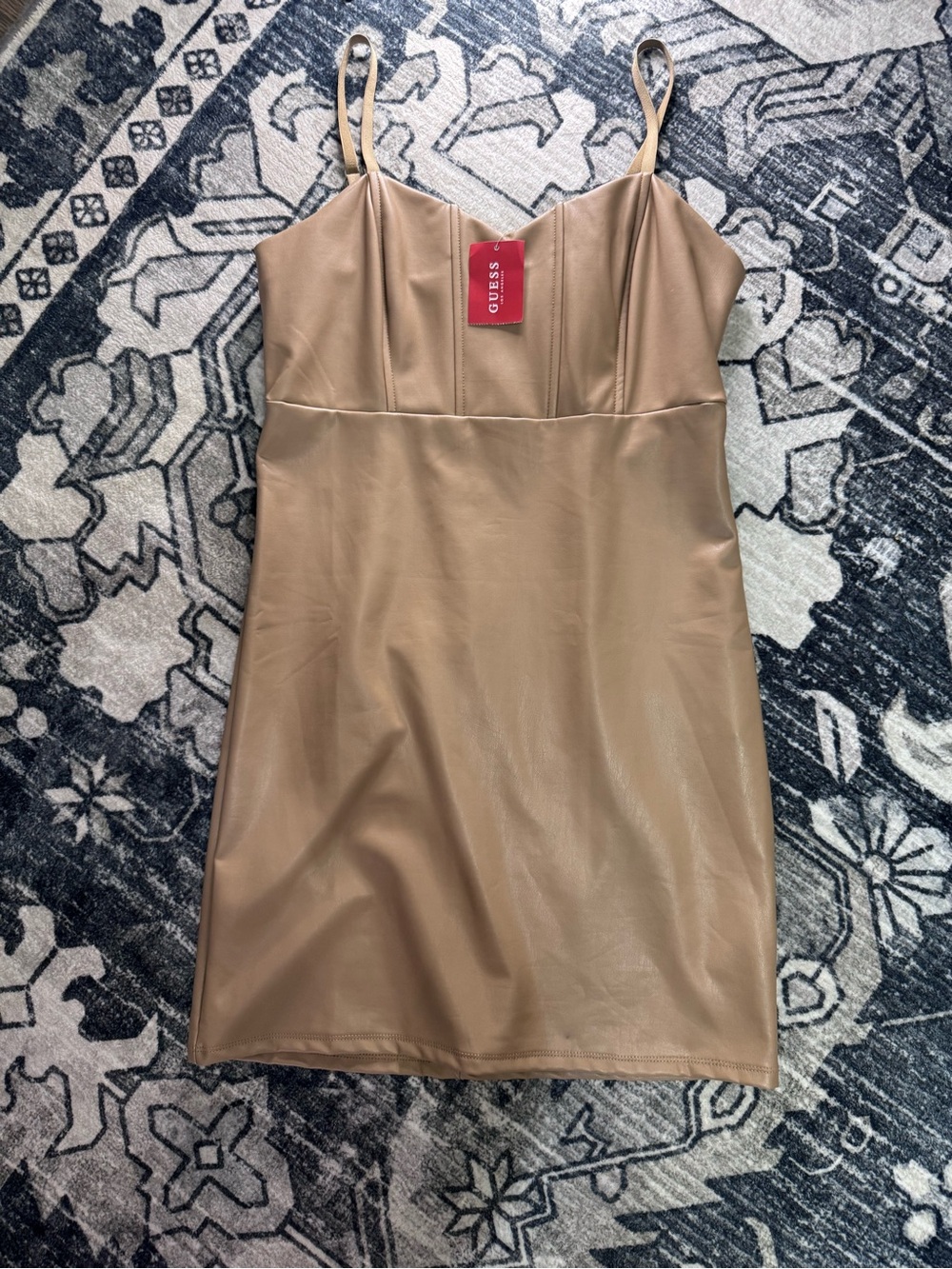 Guess Tan Faux-Leather Mini Slip Dress